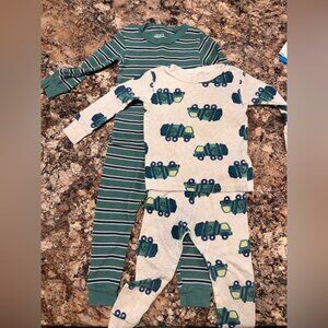 Carter's Green Striped and Truck Print Two-Piece Pajama Set